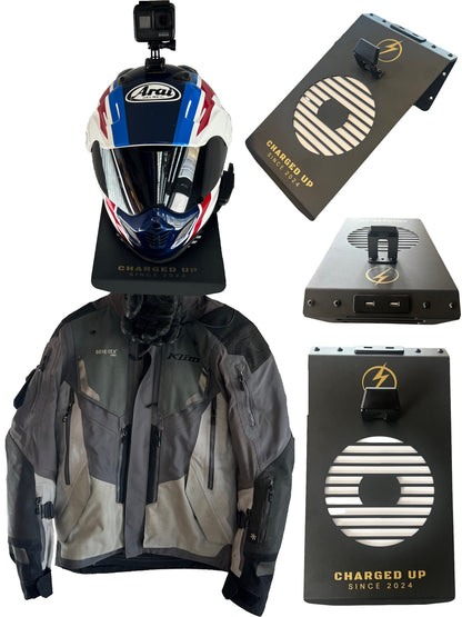 Charged Up Motorcycle Helmet Holder with USB Chargers